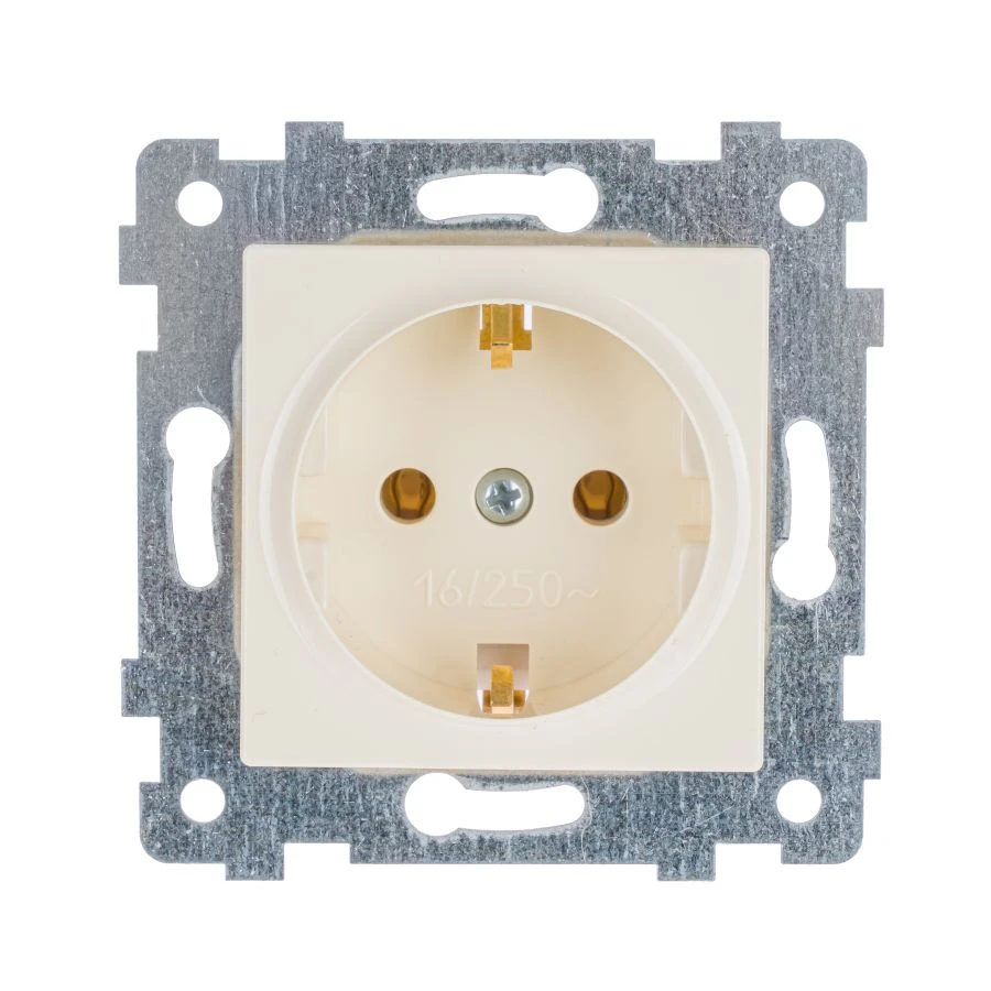 "AKSIOMA" Single socket outlet mechanism with s.c. socket w.c. wired. PC16-453 "ivory"