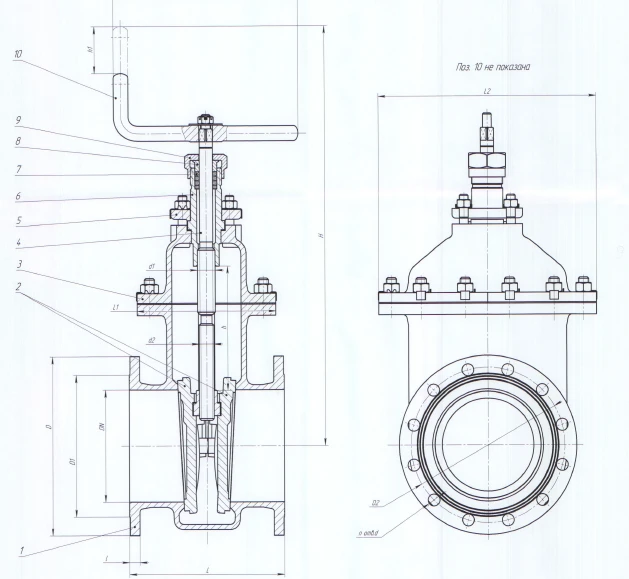 Cast iron wedge gate valve DN 100 PN 1,6 MPa IYUKL.491625.003