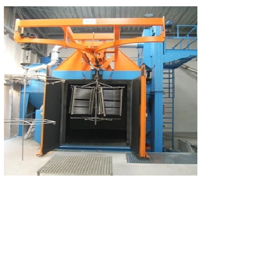 Walk-through shotblasting machine with overhead conveyor of "UD", "UDP" series