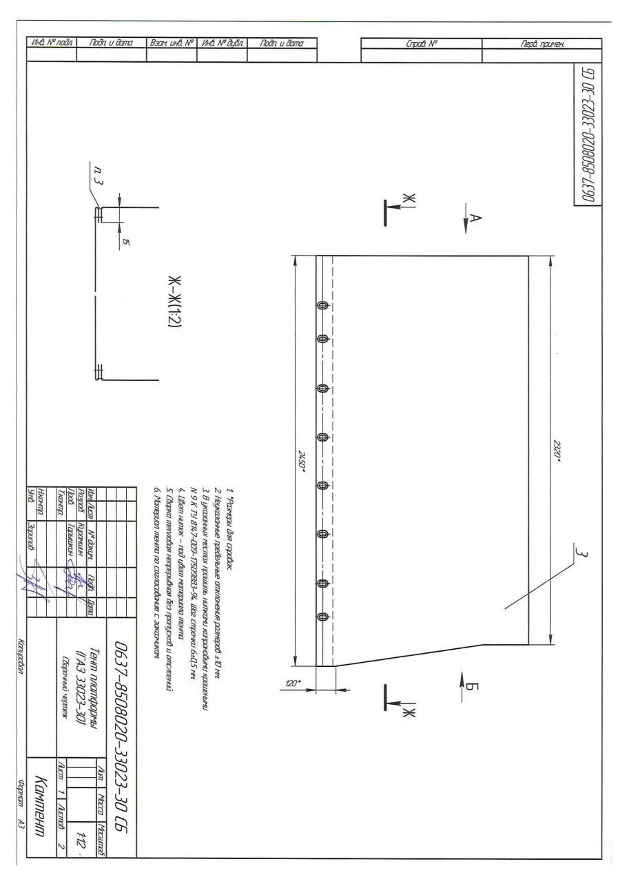 Awning of vehicle GAZ-33023-30