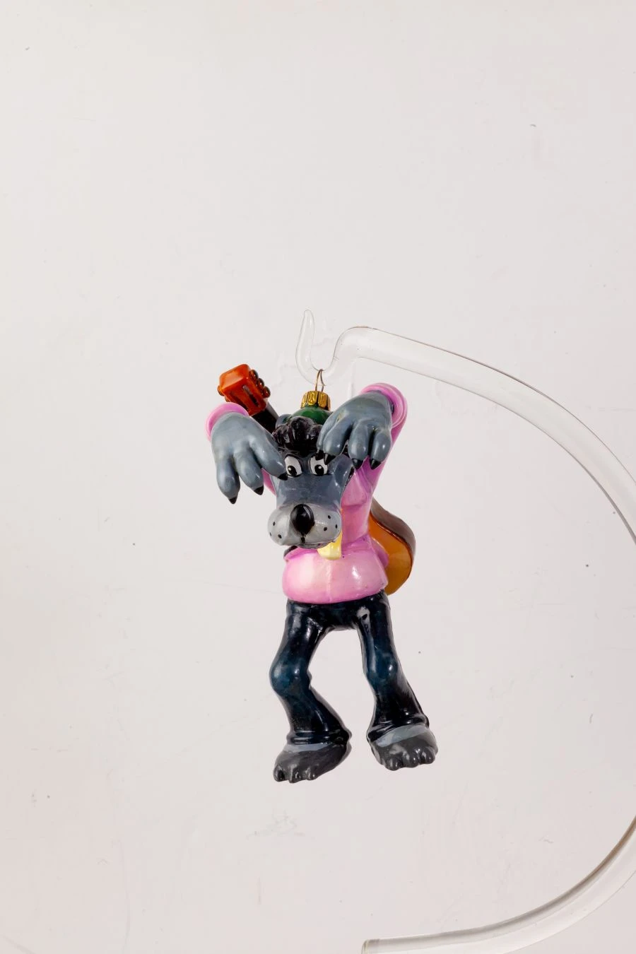 Licence Christmas tree toy made of glass "Wolf with guitar"
