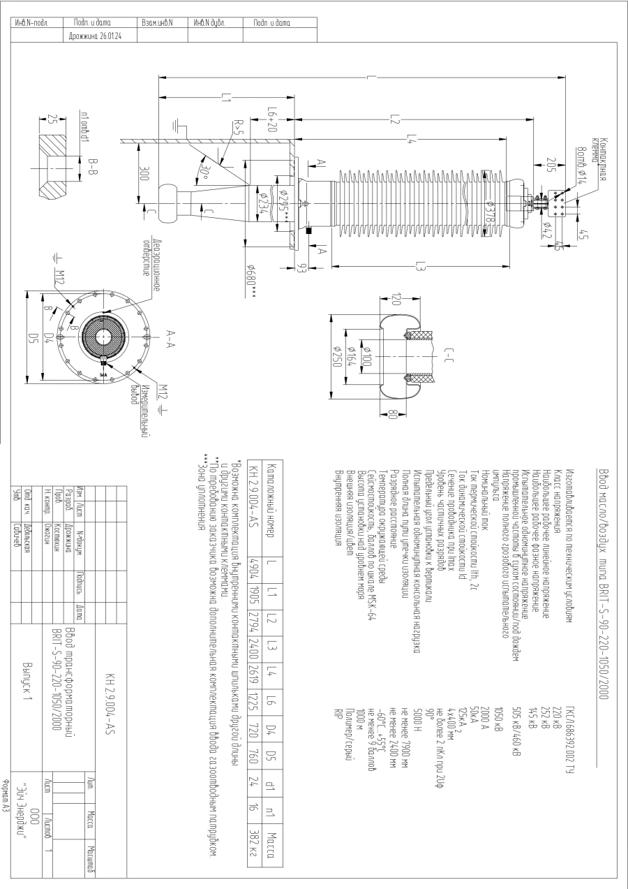 Transformer gland type BRIT-S-90-220-1050/2000 KN 2.9.004-AS