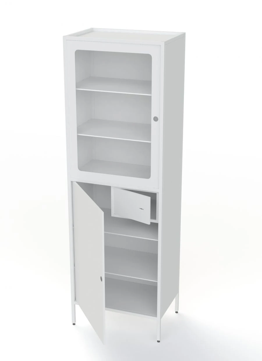 Single-leaf metal cabinet for treatment rooms with internal safe for storage of medicines SHMLD-01-"MEDM".