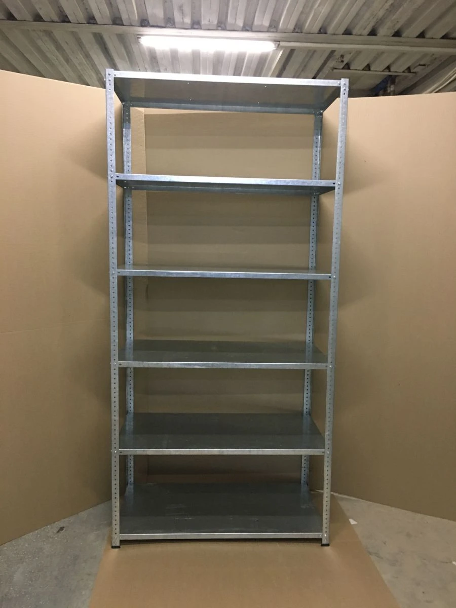 Metal shelving units with STM marking