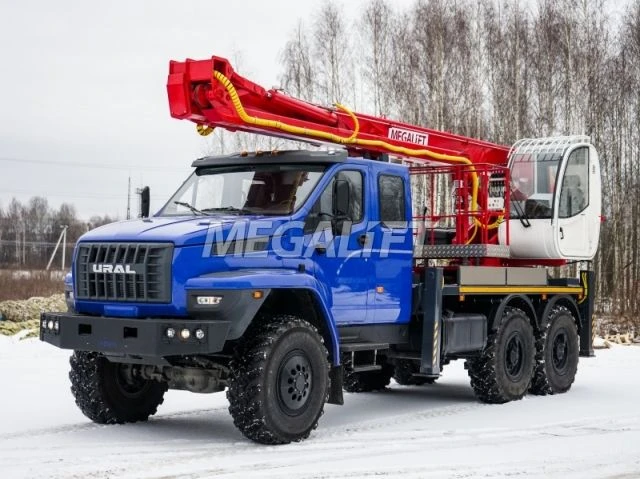 Self-propelled boom lift with working platform PSS-141.29E on the basis of Ural 4320-6981-70, 4320-6981-72, 4320-6981-74, 432 ch