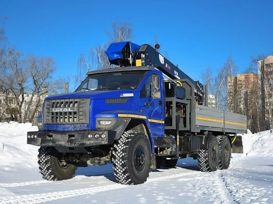 Special purpose vehicle with hydraulic loading crane of KMA type on the basis of URAL 4320 and its modifications U0K03N-UC