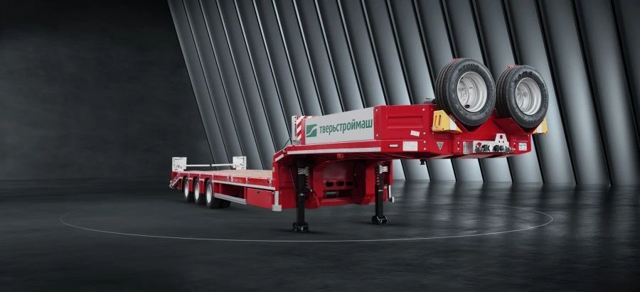 Semi-trailer Tverstroimash 993931 modification 0021 variant - with ramps and gooseneck entry