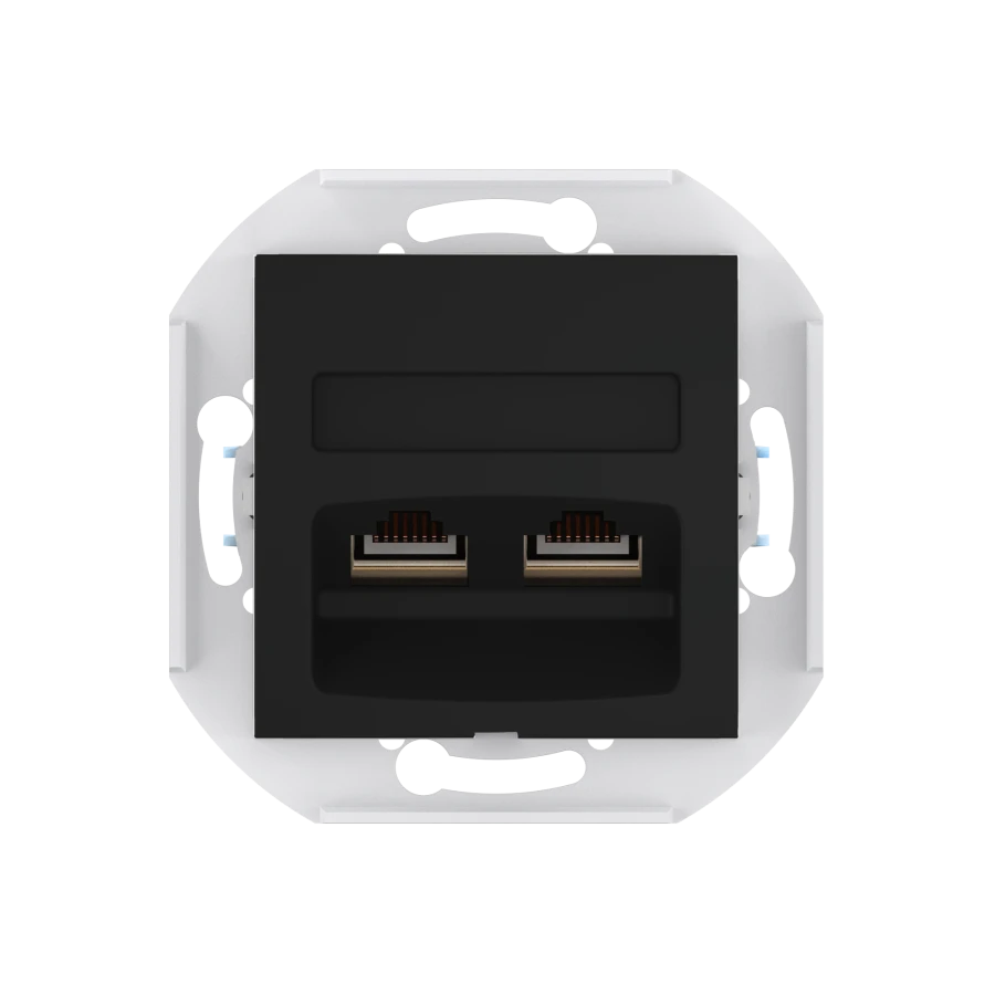 CADUCEUS ALING PRESTIGE Flush-mounted double computer socket with Keystone RJ45 8P8C cat.5e FTP modules, black (soft to