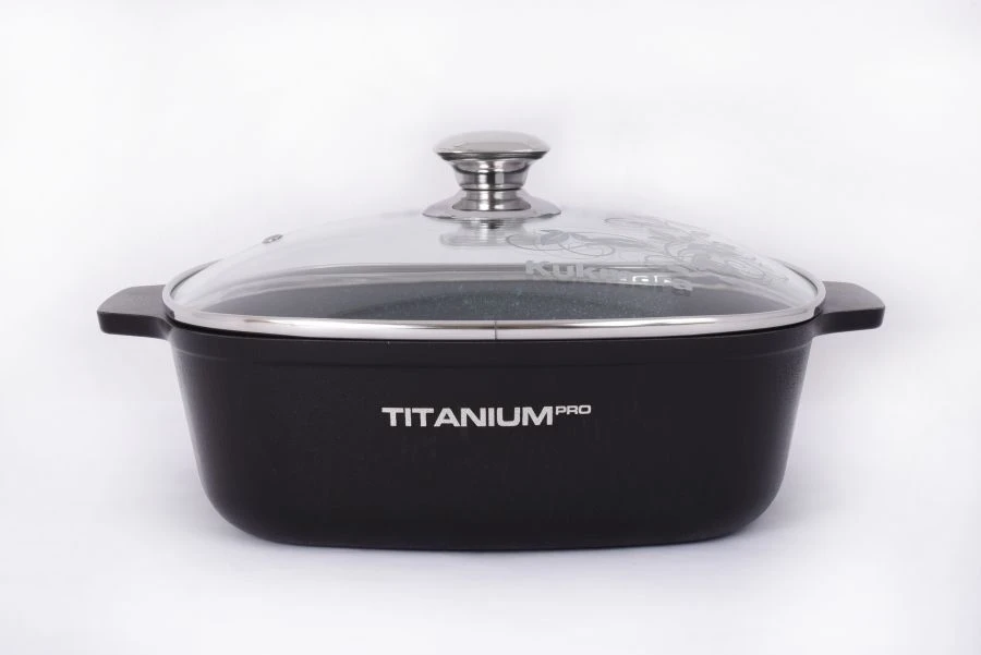 Cast aluminium 4L roasting pan (with non-stick coating) TM Kukmara, with glass lid, "Titanium Pro" line