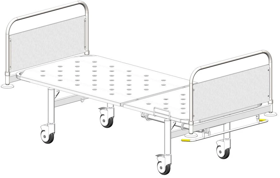 KF0-01-"MSC" (MSC-4101D) - General hospital bed with a headrest, on wheels, metal backrests with a decorative insert made of she