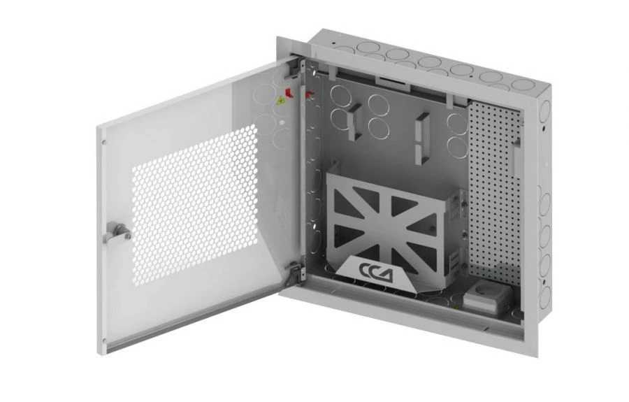 Flat telecommunication built-in cupboard with radio transparent door ??-???