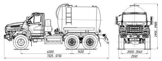 Vacuum tanker truck MV 4680M9 on chassis Ural 4320-6151-71, 4320-6151-73, 4320-6151-75