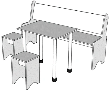 Kitchen corner (sofa (bench)+ dining table + stool (2 pcs))
