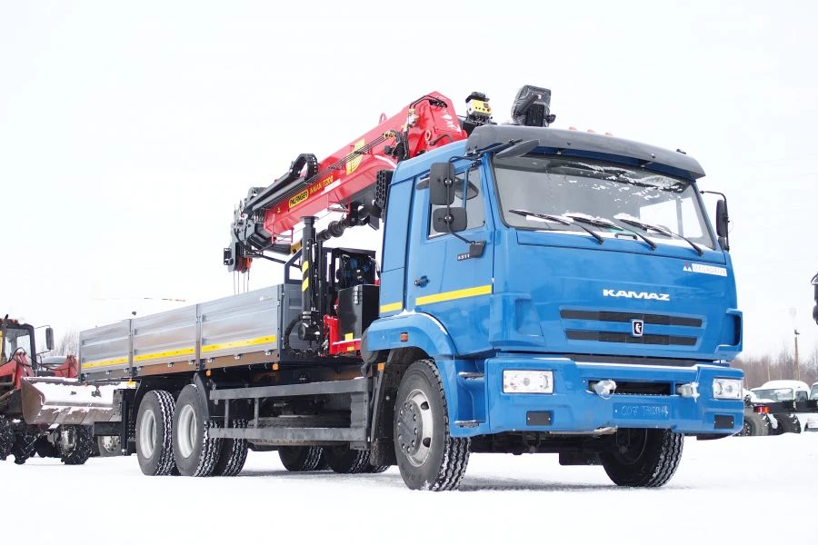 Special purpose vehicle with hydraulic loading crane of MKMA type on the basis of KAMAZ 43118 and its modifications 41K37G-LA