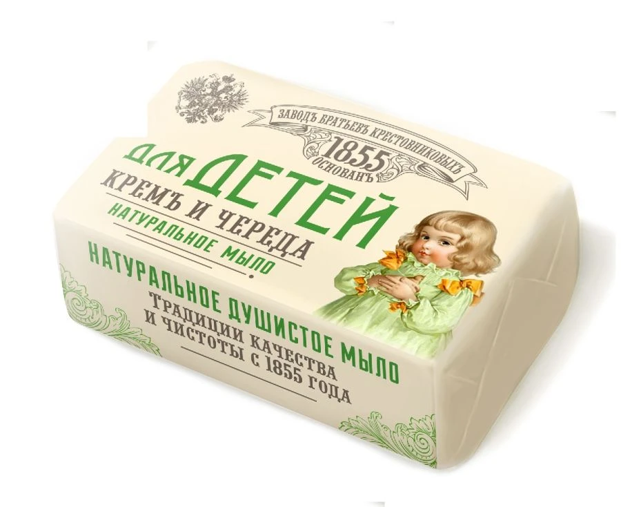 Cream and succession solid toilet soap for children by Brothers Krestovnikov Factory
