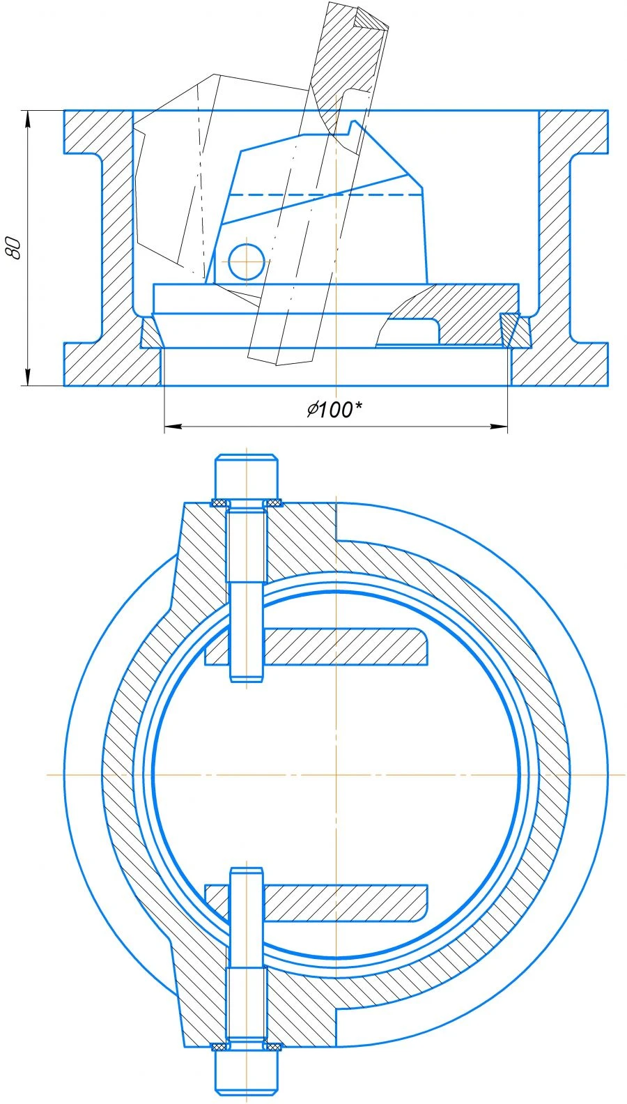 Butterfly check valve DN 100