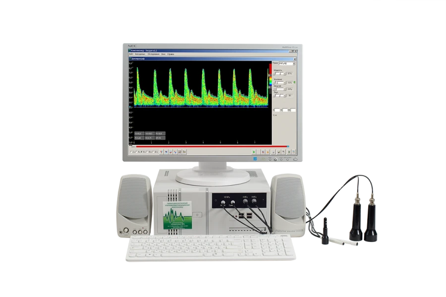 Blood flow velocity analyser ultrasonic Doppler with functions of two-channel echoencephalograph computerised "Ko