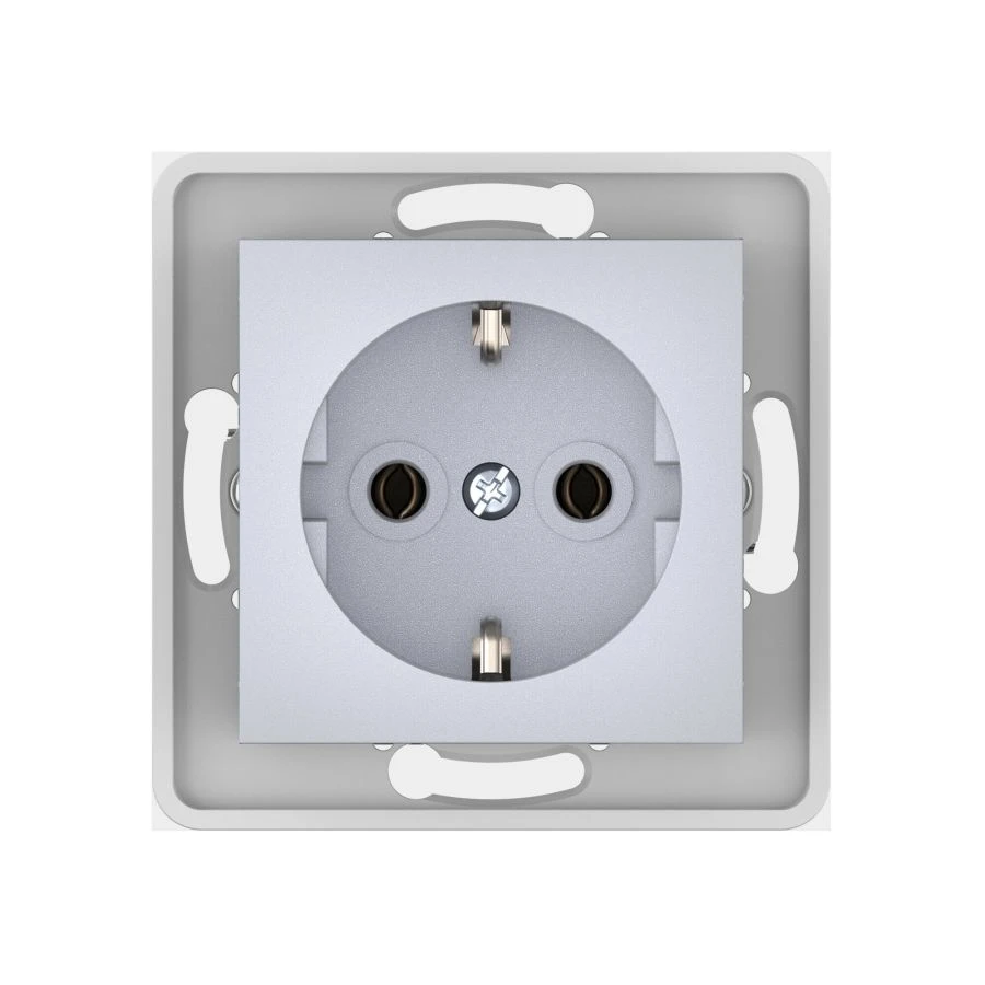 CADUCEUS ALING PRESTIGE Flush-mounted socket outlet with earthing switch without cover with plastic base 16A, 250V~, silver, ref