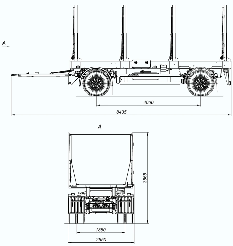 Biaxial sorting trailer 8465-40A with axles HJD13Y30S18-1840T16-060 with payload capacity 12 tonnes