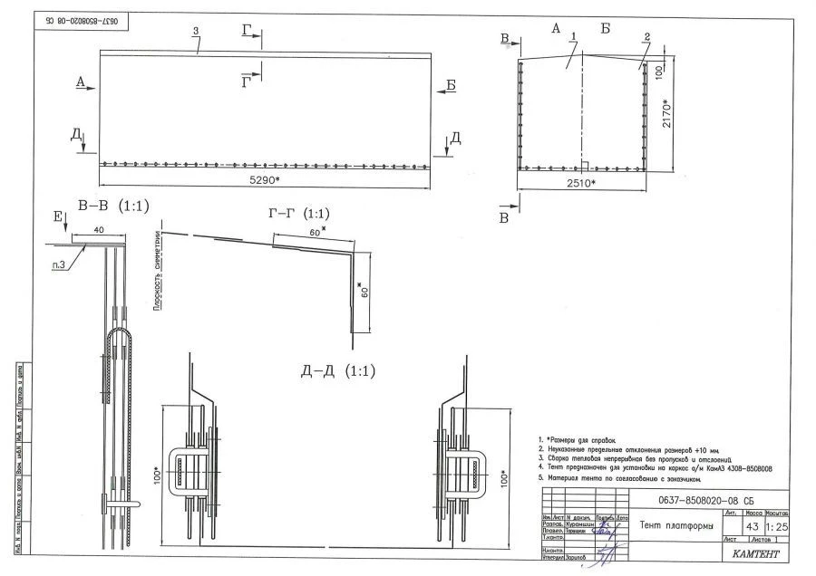 Awning of vehicle KAMAZ-4308