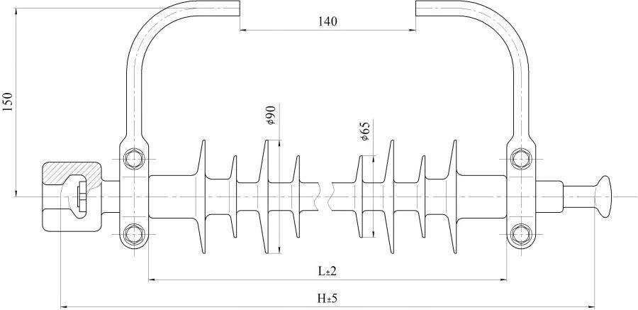 Polymer linear suspended rod insulator for lightning cable suspension LKG 70-310/1000-140 GP