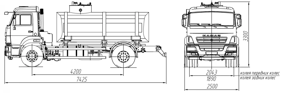 Tank truck for transportation of food liquids (technical water) ??? 4680D1-20 on KAMAZ 43253-G5 chassis.