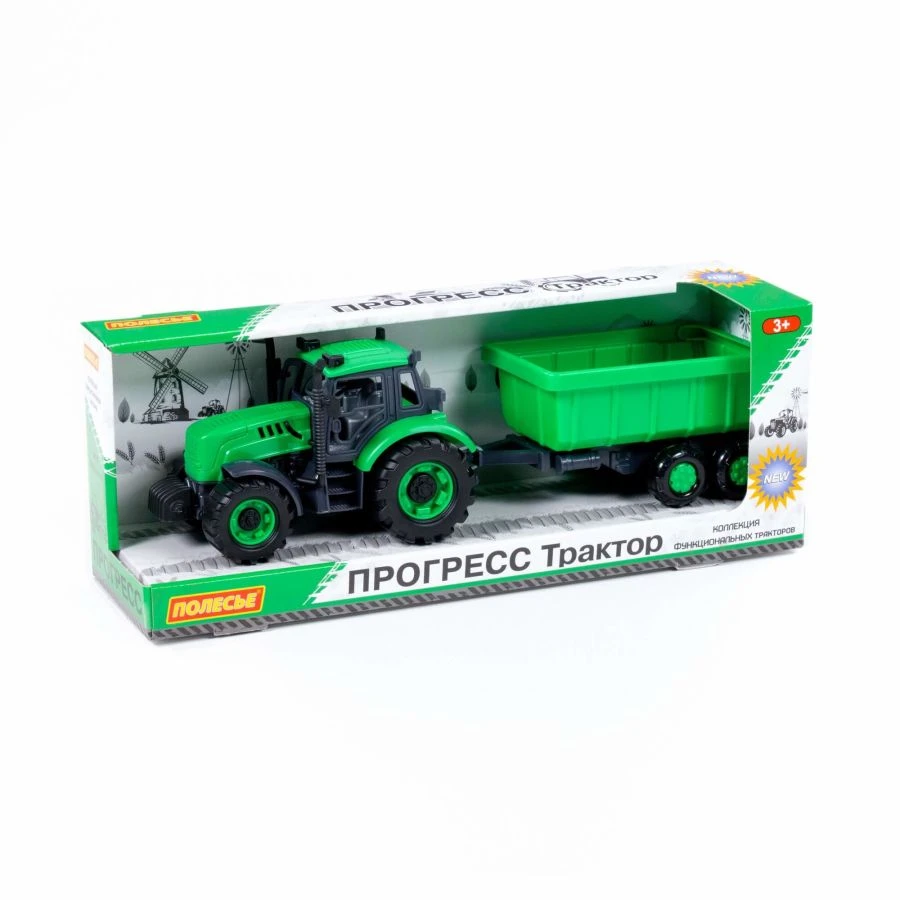 Tractor "Progress" with inertial trailer (green) (in a box), Item No. 91284