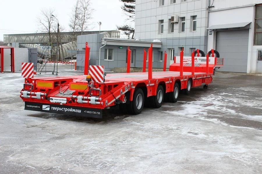 Semi-trailer Tverstroimash 993941 modification 0012 variant-platform with ramps and racks