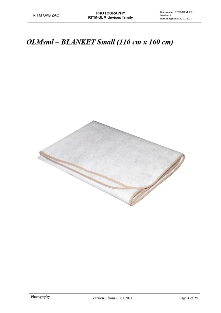 Therapeutic multilayer device on the basis of metallised film "RITM-ULM" / Therapeutic Multilayer Blanket (MLB) Small time