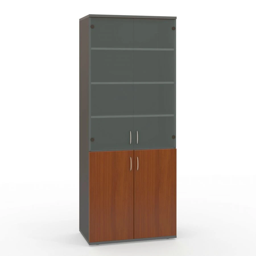 S75 2-door glass cupboard, 2-door panel from the office furniture set "Strategy", available in 2 textures: N.Milano and Grey.