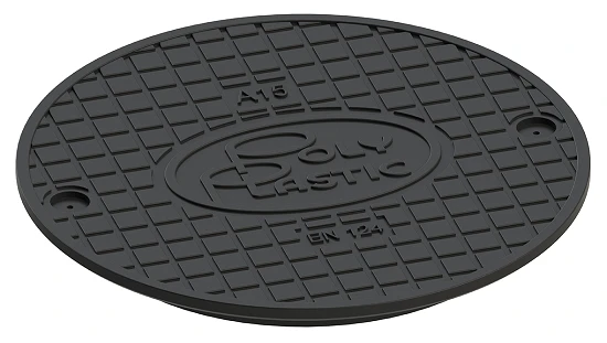Manhole cover made of polyethylene injection moulded 400/340 LM A15, TU