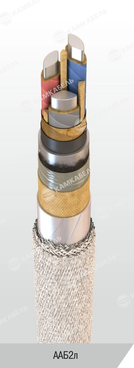 Power cable with aluminium conductors, with impregnated paper insulation, for voltage 3 kV of mark AAB2l according to TU 16.K71-