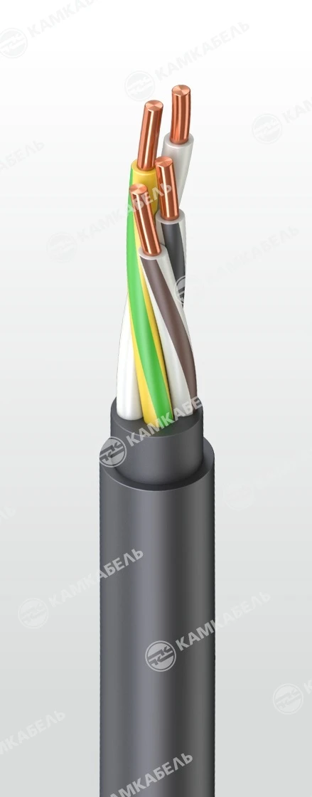 Power cable with copper conductors insulated with polyvinylchloride plasticate of reduced fire hazard for voltage 660, 1000