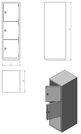 Metal bookkeeping cabinet with three doors, two compartments (series ??.?.3)