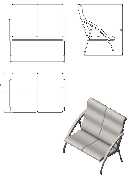 Metal-framed sofa with armrests (D.MK.P series)