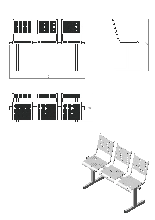 Metal section of three chairs (series SM.KV.3)