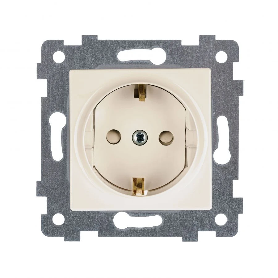 "AKSIOMA" Single socket outlet mechanism with socket w.s.c. with a curtain w.w. RS16-454 "ivory"