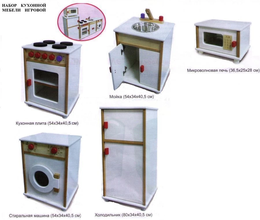 Set "Kitchen" (cooker, sink, microwave oven, washing machine, refrigerator).