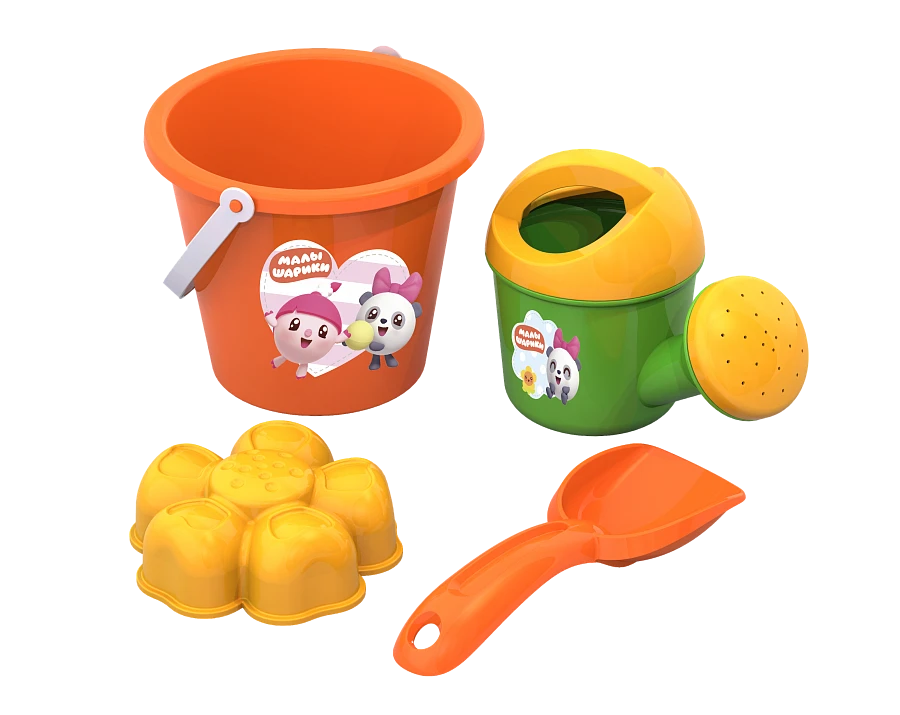 Sand set Malyshariki ?5 "Nyushenka and Pandochka" (bucket, watering can, scoop, flower mould)