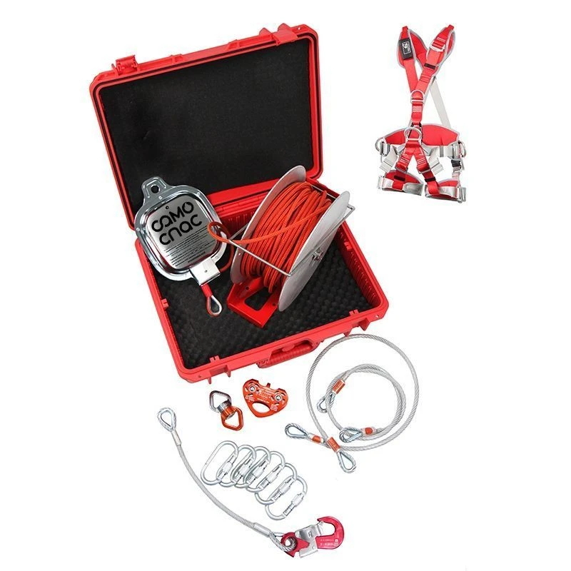 Rope fire rope-descent device with automatic maintenance of the set speed of descent for evacuation of the top worker SAM