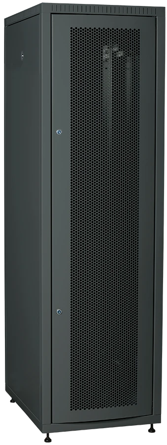 LE05-42U68-PM ITK Cupboard LINEA E 42U 600x800mm doors 2pc glass and metal black.