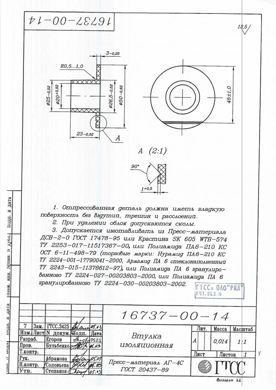 Insulating bushing 16737-00-14 of working and control rod earrings P50.