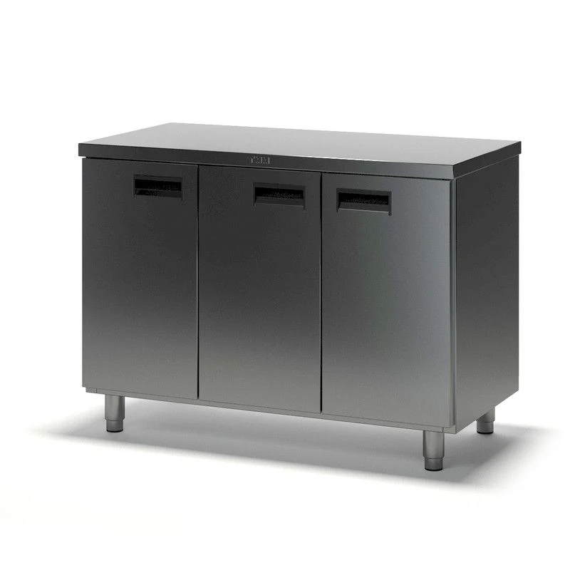 Table with three hinged doors SD-1, stainless steel, open with a side