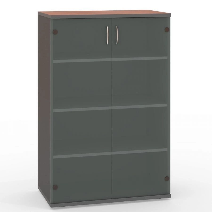 S72 2-door glass cupboard from the office furniture set "Strategy", available in 2 textures: N.Milano and Grey.