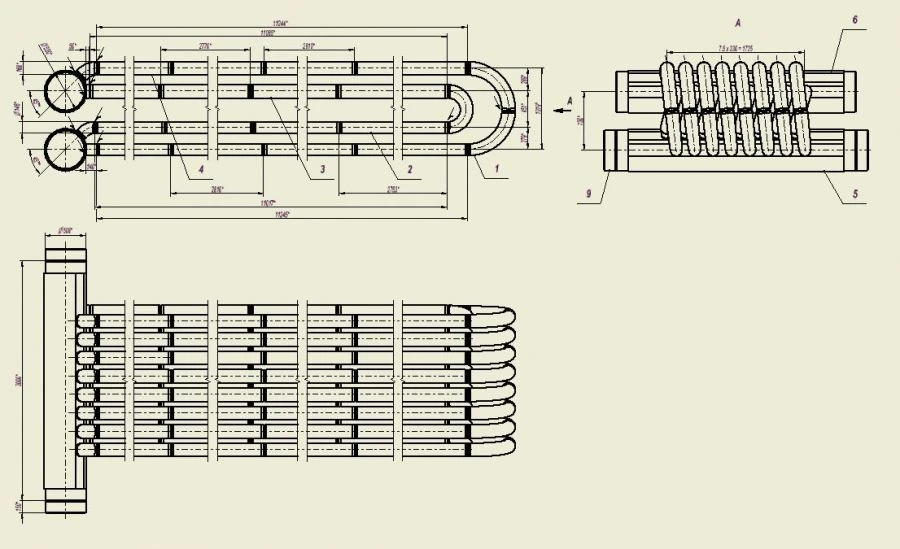 Convection coil for tube furnaces and its elements