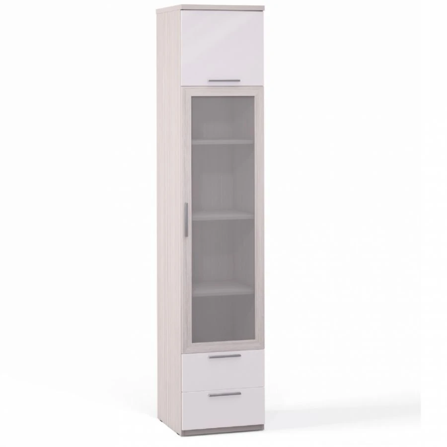 Rimini Ice F9A-01.CG/23P, 1-door glass cupboard, 1 door, panel, 2 drawers, panel shelves from Rimini Ice modular furniture set.