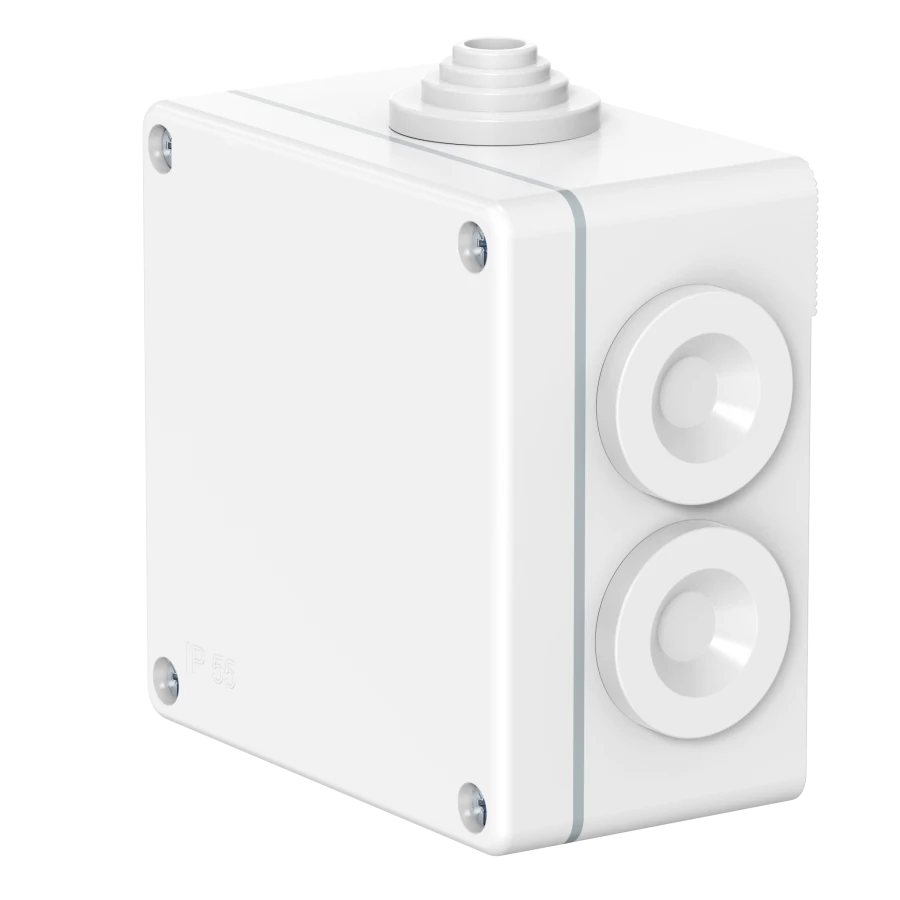 CADUCEUS ALING OG Junction box for open wiring 76x76x45, 6 entries, IP55, 500V~, white, lid fastening 4