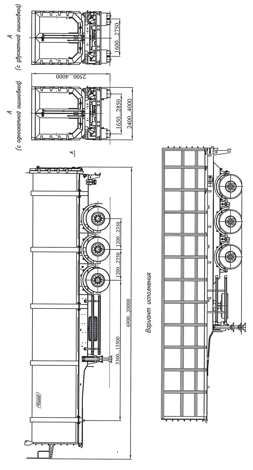 Semitrailer ChMZAP-99064G, modifications: 99064G-03K, 99064G-04K, 99064G-05K - in version with metal non-dump body,