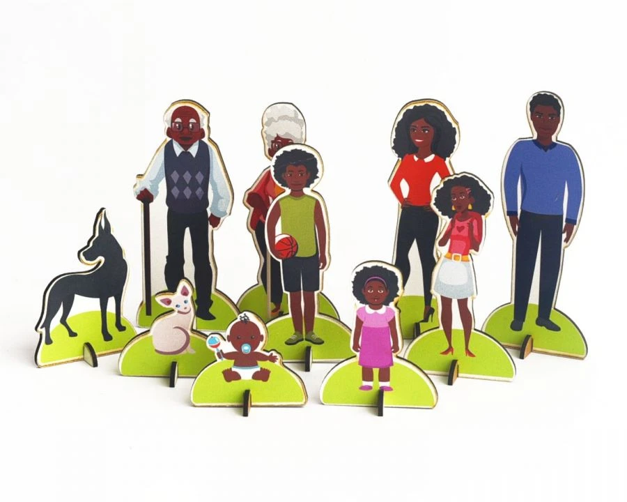 Set of figurines NEGROID RACE. THREE GENERATIONS OF FAMILY