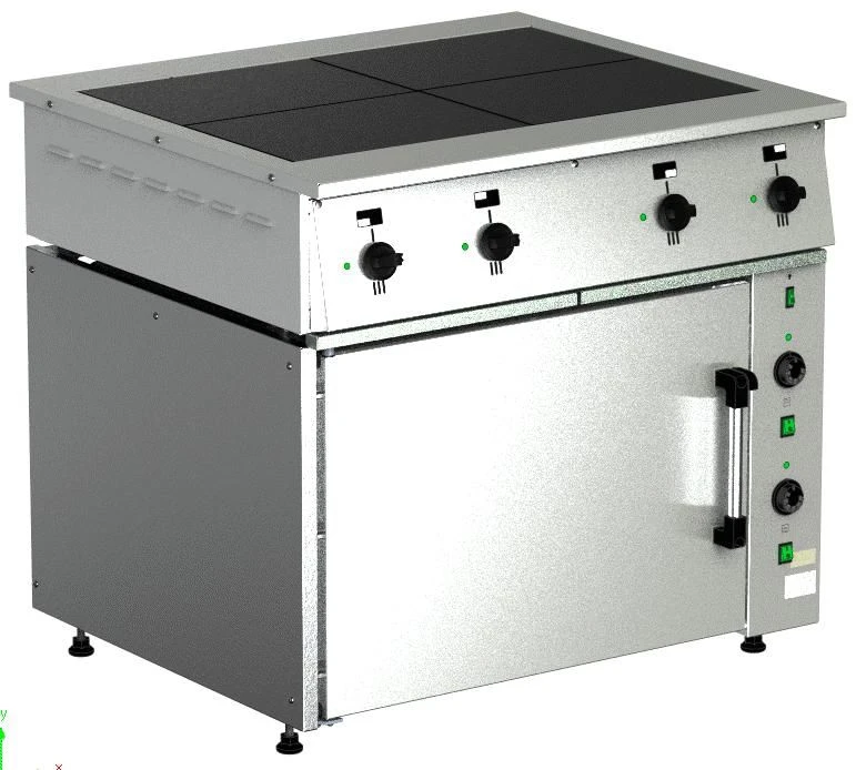 Cooker, electric cooker PE-0,48Ms-022 with roasting cabinet (4 burners with spirals, heat chamber of stainless steel cabinet) 45